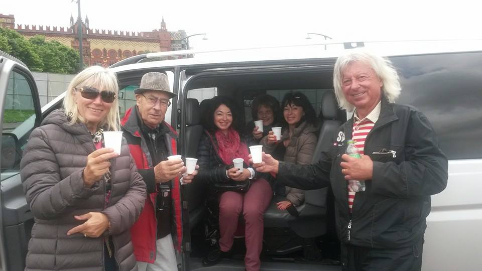 Slainte / prost / sante outside the Peoples Palace in Glasgow. Our group enjoying a wee Laphroaig 10 year old.
